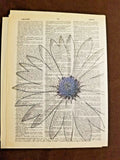 __Blue Daisy Flower Print Dictionary Paper__ 10.75x8.25 Poster Sunflower Violet Sunflower
