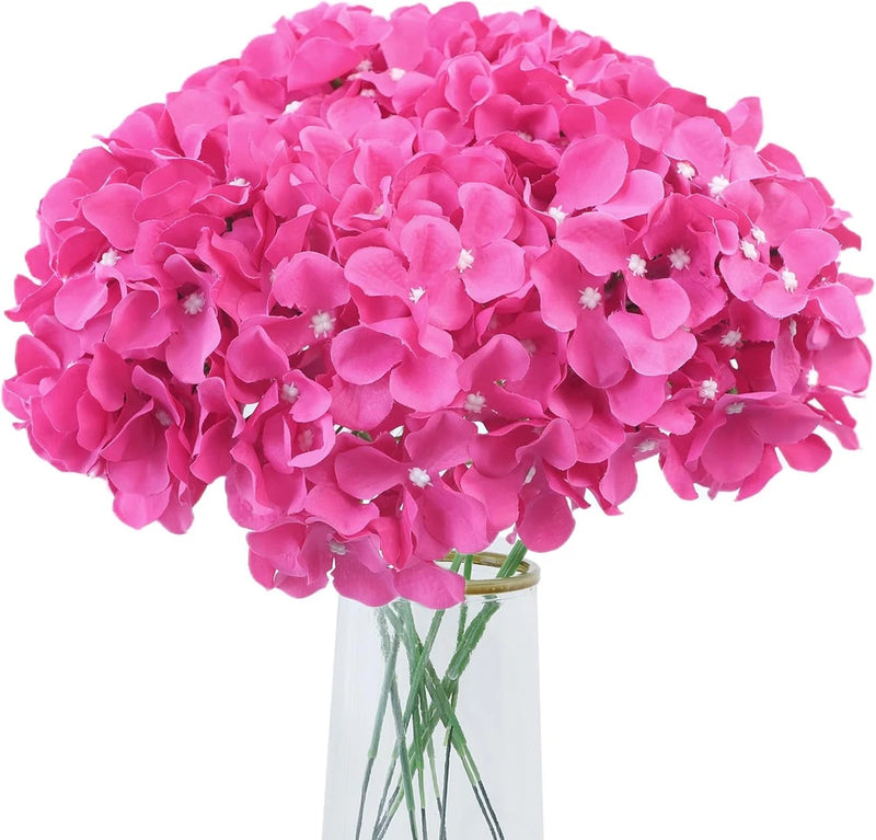 AVIVIHO Hot Pink Hydrangea Artificial Flowers Bulk Pack 10PCS Large, Hydrangea