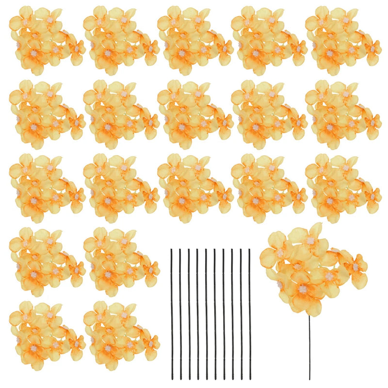 20 Sets Artificial Hydrangea Flower Heads with Stems for Bouquet,Orange Hydrangea
