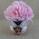 Pink Gold Mustache Cup Original Floral Decor Chic Pink Carnations Victorian 1455 Carnation