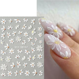 5D Nail Art Stickers Decals Embossed Flowers Floral Daisy Fern Decoration 5D107 Daisies