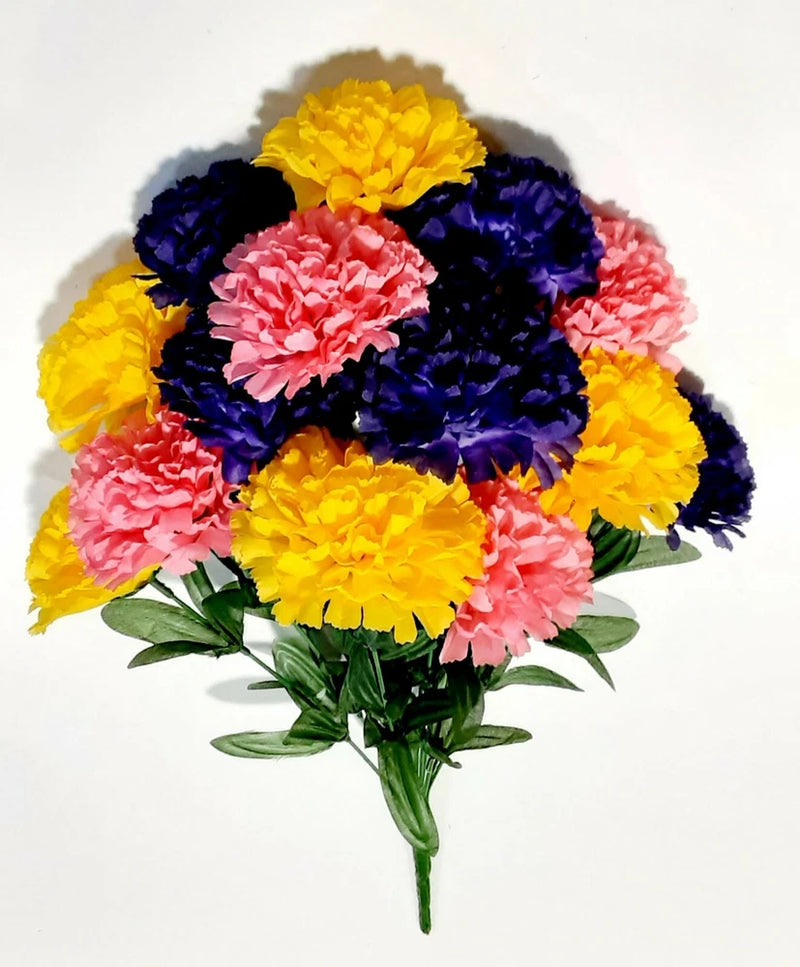 Yellow Purple & Beauty 3.5" Carnation 20" Lg Bush Silk Flower Home In/Outdoor US Carnation