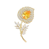 Gold Plated Yellow Clear Cubic Zirconia CZ Calla Lily Flower Brooch Pin Lily