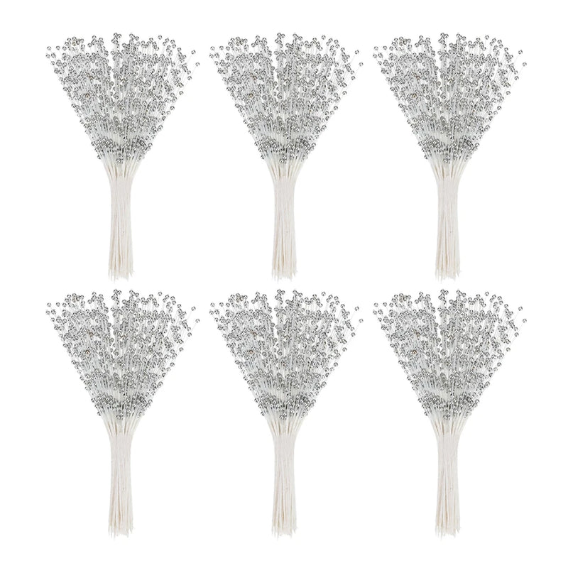 60 Pcs 4mm Pearl String Bouquet Pearl Stick Stems Bouquets Garland Spray, Silver Bouquet