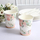24 WHITE 9 oz Pink Peony Flower Design PAPER CUPS Party Events Home Decorations Peony