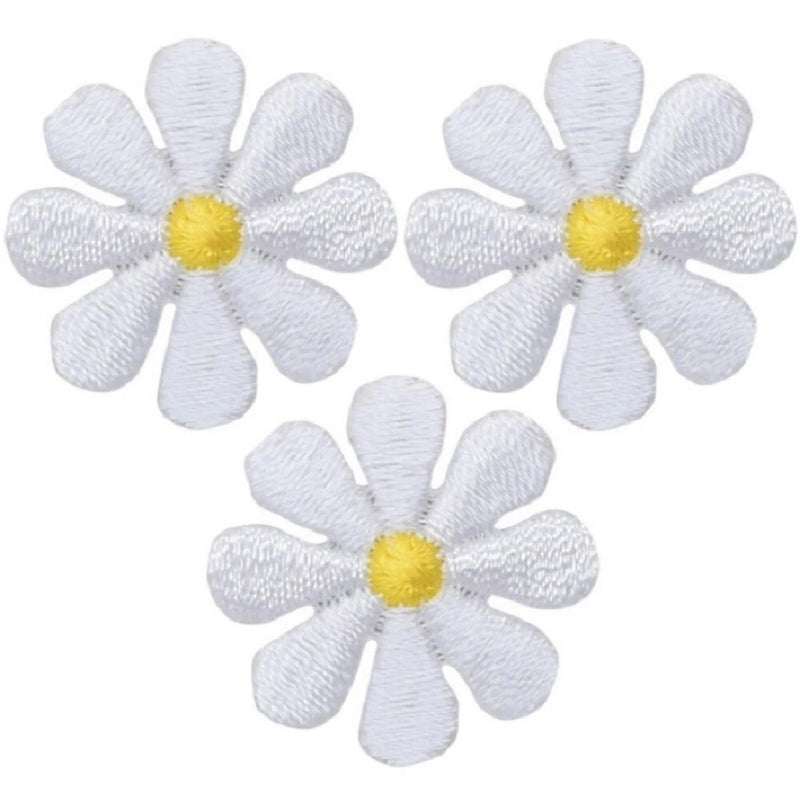 3-Pack Daisy Applique Patch - Mini White Flower Gardening Embroidered Badge 1" Daisies