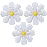 3-Pack Daisy Applique Patch - Mini White Flower Gardening Embroidered Badge 1" Daisies