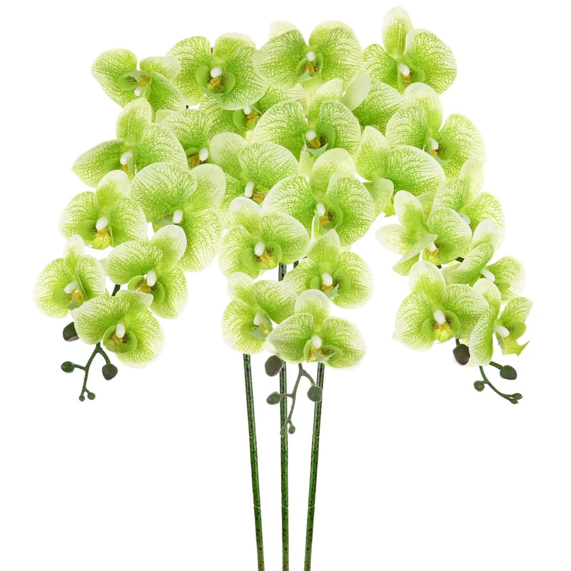 3-Pack Artificial Orchid Flowers 9 Large Petals for Home[Dark Green] Green Plant