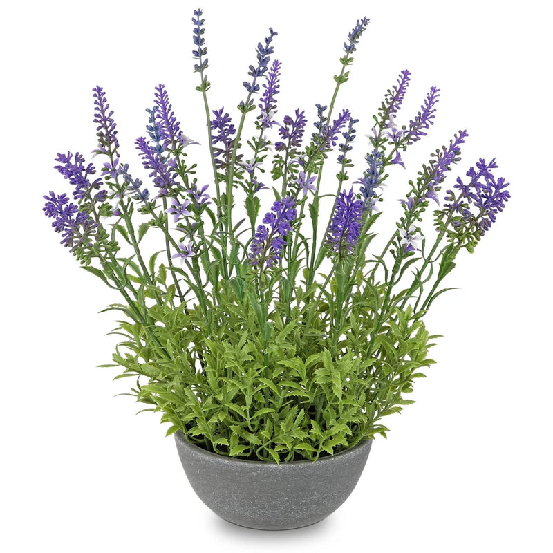 Artificial Lavender Flowers with Cement Pot - 12.9" Fake Lavender Flower Rust... Green Plant