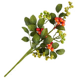 Green and Orange Artificial Hypericum Berry 14" Floral  Stem Green Plant