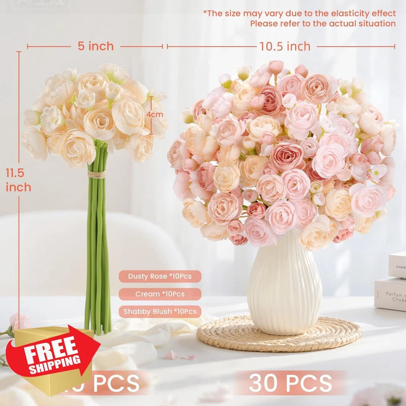 30Pcs Dusty Rose Ranunculus Artificial Flowers Silk Mini Bulk Wedding Ranunculus