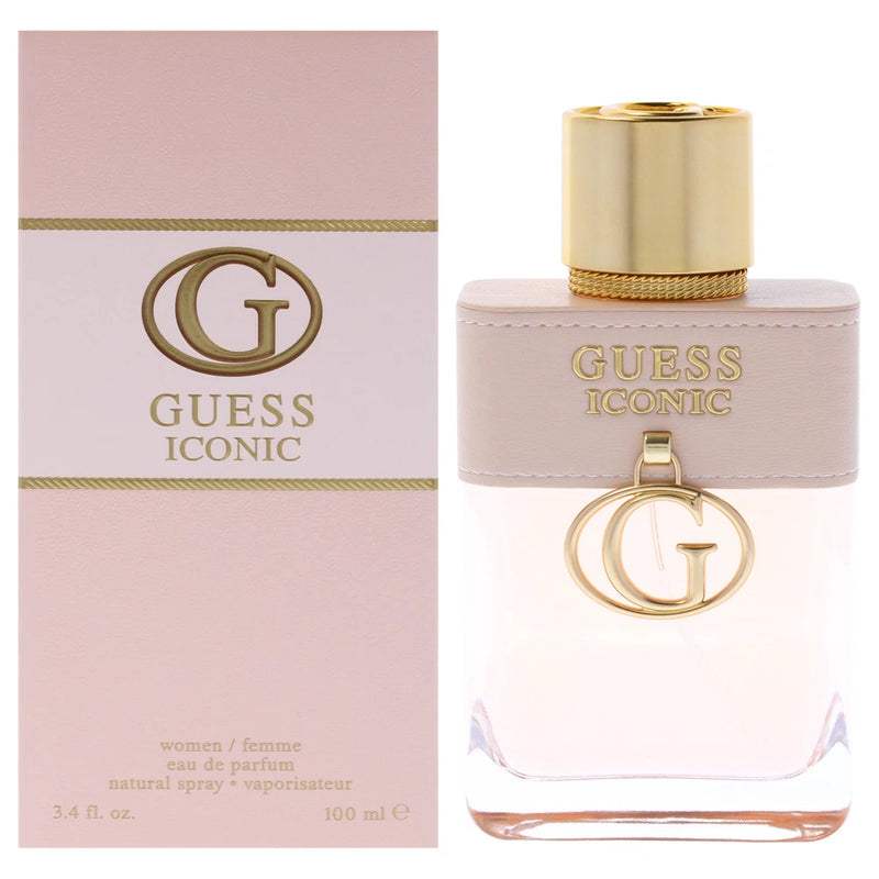 Women’s Guess Iconic perfume bottle with pink glass, gold cap and G logo, 100 ml