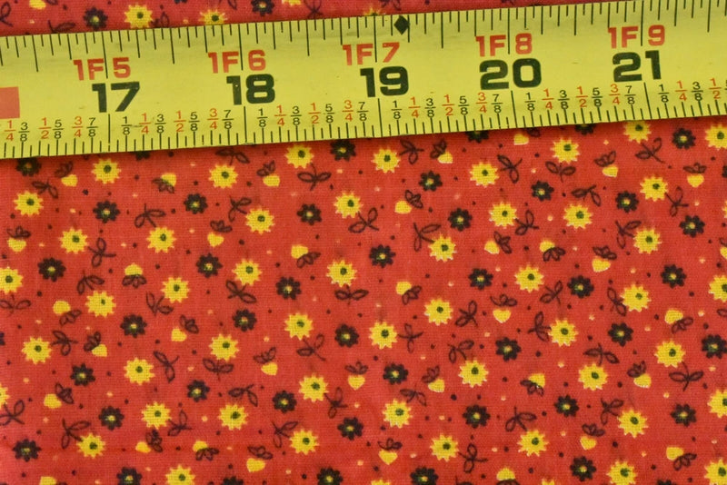 By 1/2 Yd, 36" Wide, Vintage 1940's-60's, Yellow Calico on Orange Cotton, P9089 Flowering Plants