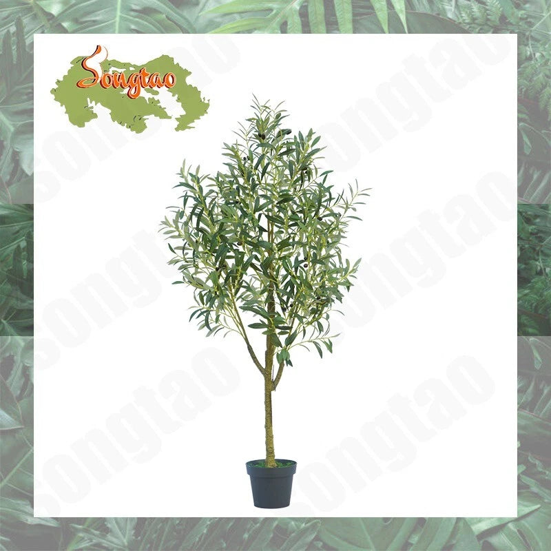 5.2FT Olive Tree in Pot Artificial Plant with  Green Leaves Natural Trunk Home Green Plant