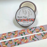 Pink Carnations on Lavender Floral Washi Tape - 15mmx10m,  Flower Masking Carnation