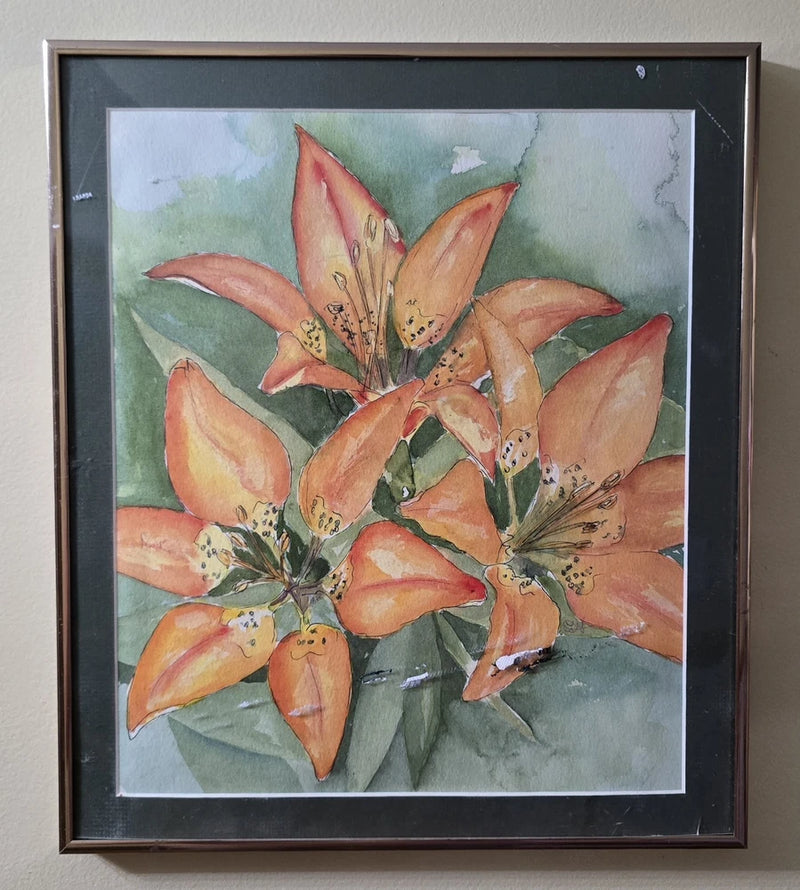 Watercolor painting Garden Lily Painting Modern Floral Artwork Signed Lily