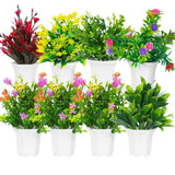 Dekorly Plastic Wild Artificial Flower Plants With Cute Hexa Pot Pack Of 8 Green Plant