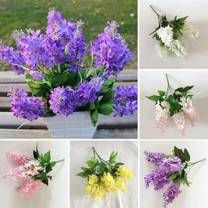 Artificial peony fake flower bunch bouquet with purple, pink, white and yellow blooms