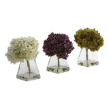 Nearly Natural Hydrangea with Vase (Set of 3) in Multi-Color Hydrangea