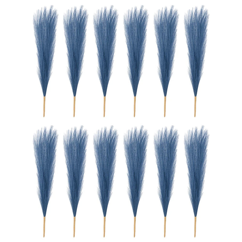 12 Pcs 17 Inch Faux Pampas Grass Artificial Boho Decor Peacock Blue Pampas Grass