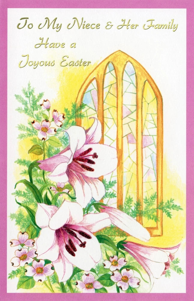 Nice EASTER Card FOR NIECE & FAMILY, Lily Flower by Popular Greetings + Envelope Lily