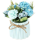 SUPNIU Artificial Hydrangea Bouquet with Small Ceramic Vase Fake Silk Variety Hydrangea