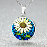 Sunflower Floral Necklace with Engraving, personalized flower pendant gift Sunflower