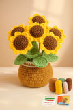 DIY Crochet Sunflower Kit for Beginners Handmade Yarn Flower Bouquet with Pot Bouquet