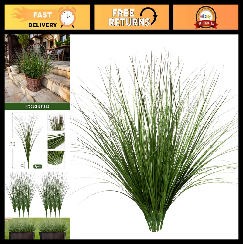 8PCS 17.3" Artificial Wheat Grass - Realistic Fake Plants for Indoor & Outdoor D Green Plant