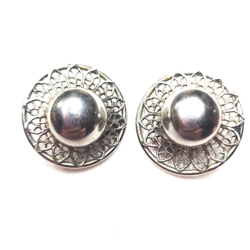 Vintage Elegant Silver Tone Metallic Flower- Sunflower Clip Earings Sunflower