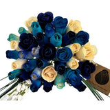 Deluxe Blue Berries and Cream Flower Bouquet. The Original Wooden Rose 2, 3 Doz Roses