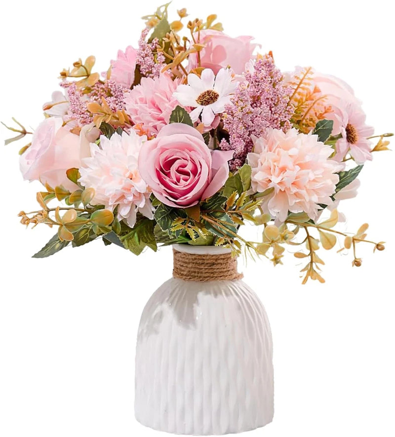Epicpetal Fake Flowers in Vase, Artificial Pink Flowers in Vase for Decoration F Hydrangea