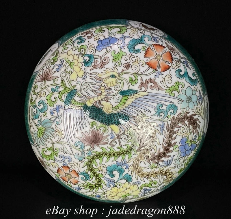 8.4" Qianlong Marked Doucai Porcelain Peony Flower Phoenix Pattern Lid Round Box Peony