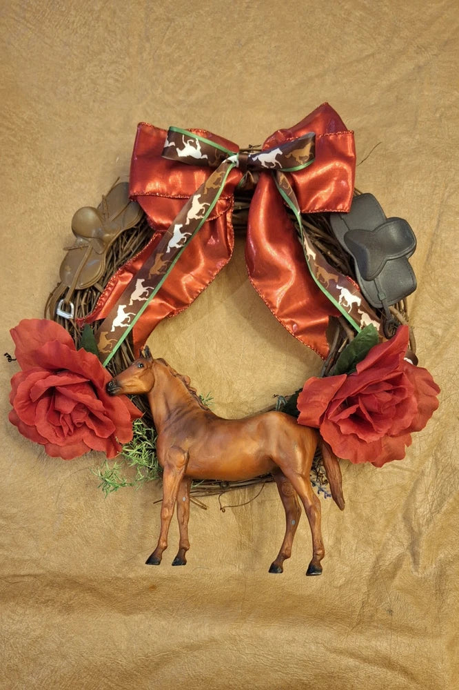 Kentucky Derby Run for the Roses Racehorse Wreath with Breyer Horse Dried Flower