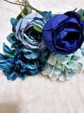 Bouquet of 8 Pc Artificial Roses & Blue Hydrangea Flowers 27" Tall (No Vase) Hydrangea