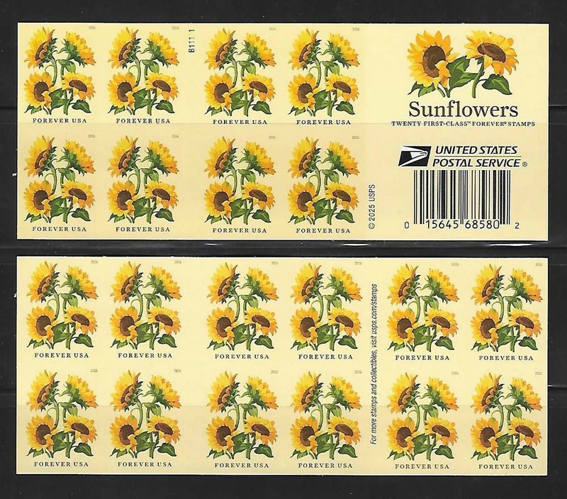 US Sunflowers Forever Stamp Booklet of 20 Scott #6067 Sunflower