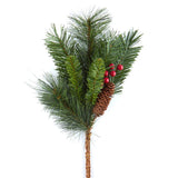 Set of 4 Artificial 26" Mixed Pine, Pinecone, and Red Berries Sprays Green Plant