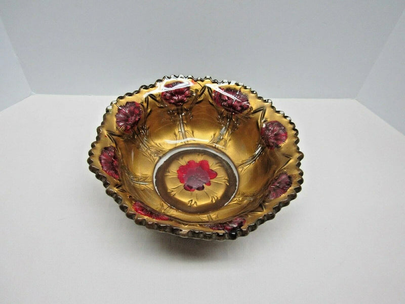 Vintage Carnival Glass Carnation Pattern 6" Goofus Glass Bowl Carnation