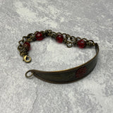 Hand made brass red carnation bracelet with beaded chain Carnation