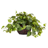 15" SILK POTHOS PLANT w/ DECORATIVE POT ~ DECOR ARRANGEMENT for HOME or OFFICE Green Plant