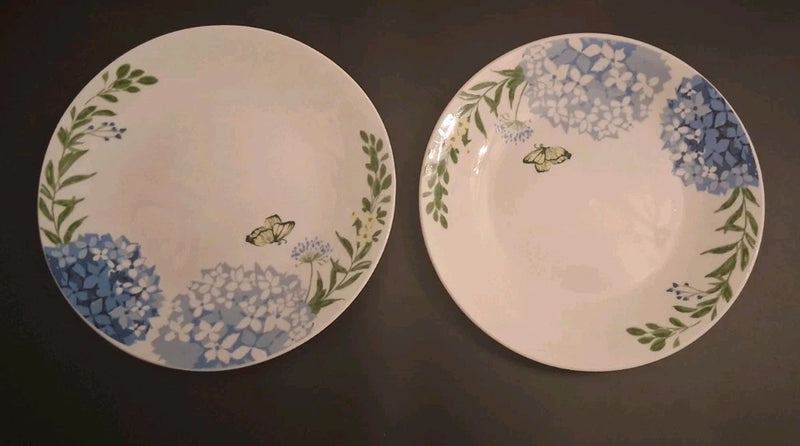 2 Royal Norfolk Blue Hydrangea Butterfly Salad Plates Stoneware Replacements Hydrangea