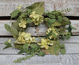 New Primitive Rustic CREAM HYDRAGEA CANDLE RING Wreath 4.5" Hydrangea
