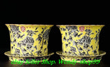Old Dynasty Marked Yellow Glaze Porcelain Peony Flower Flowerpot Plant pot Pair Peony