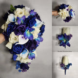 Purple Royal Blue Ivory Rose Calla Lily Orchid Bridal Wedding Bouquet Accessorie Bouquet
