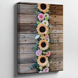 Vertical Arrangement Of Various Flowers, Including Large Sunflowers Wall Art Sunflower