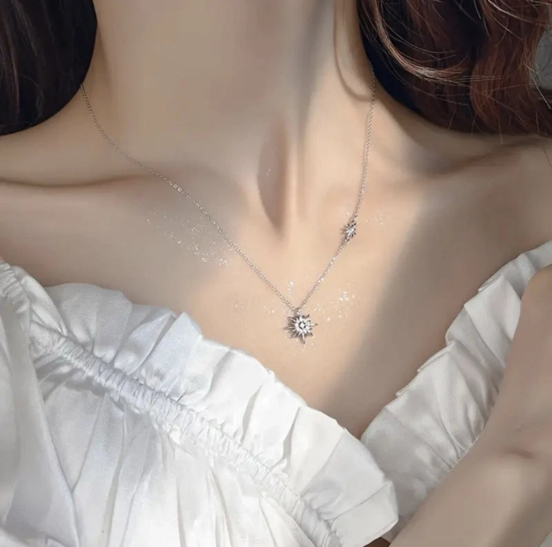 925 Sterling Silver/Zircon Sunflower and Star Necklace New in Packaging Sunflower