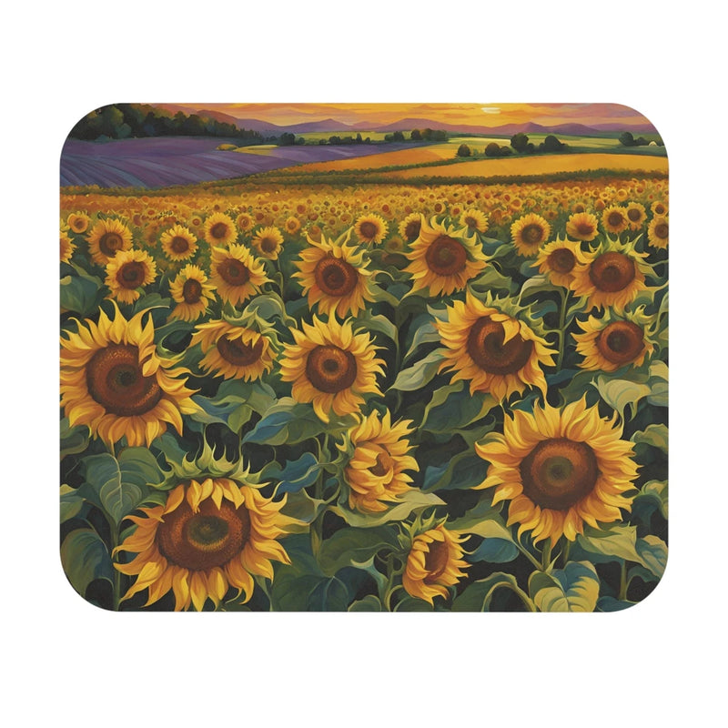 Sunflower field mouse pad with colorful sunflower and leaf pattern