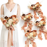 Ling's Moment Boho Bridesmaid Bouquet Set of 4, Rust and Sepia Wedding Bouque... Bouquet