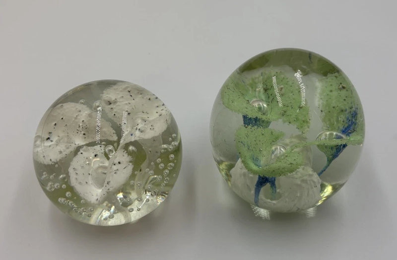 Vintage Glass Paperweights Calla Lily Flower Bubble - Set of 2 Lily