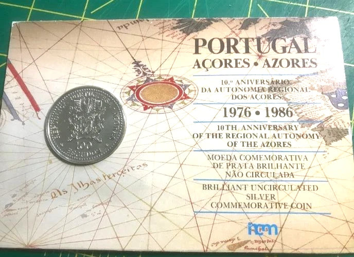 elf Azores Portugal 100 Escudos 1986 Hydrangea Flower  Silver in Card of Issue Hydrangea